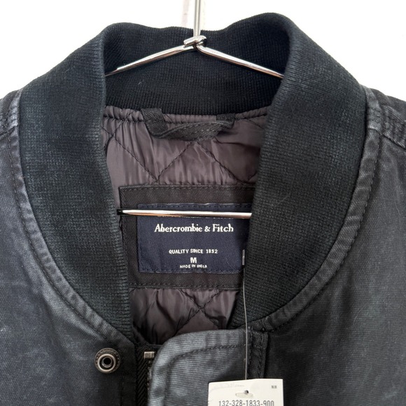 NWT Abercrombie & Fitch Mens Black Washed Bomber Jacket Size Medium - Picture 4 of 7